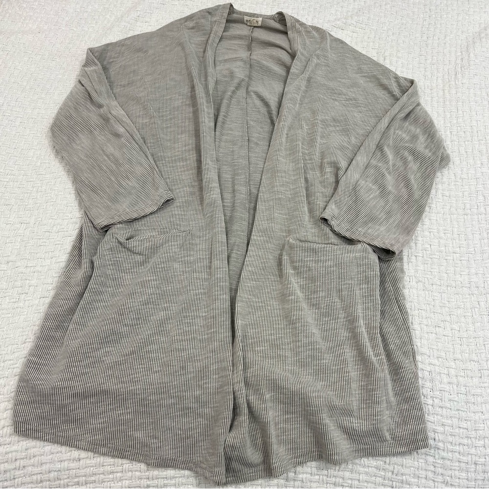 DONNI. Ribbed Stripe Open Front Cardigan Gray OSFA Relaxed L XL